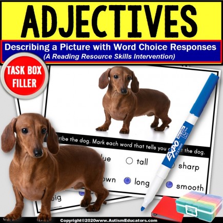 ADJECTIVES Task Cards TASK BOX FILLER ACTIVITIES for Special Education Reading Resource